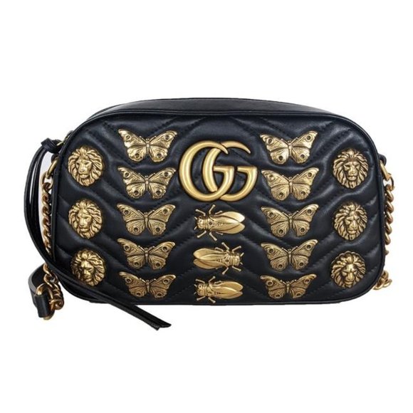 Gucci Handbags - SOLD Gucci Camera Marmont Animal Stud Black Leather Cross Body Bag